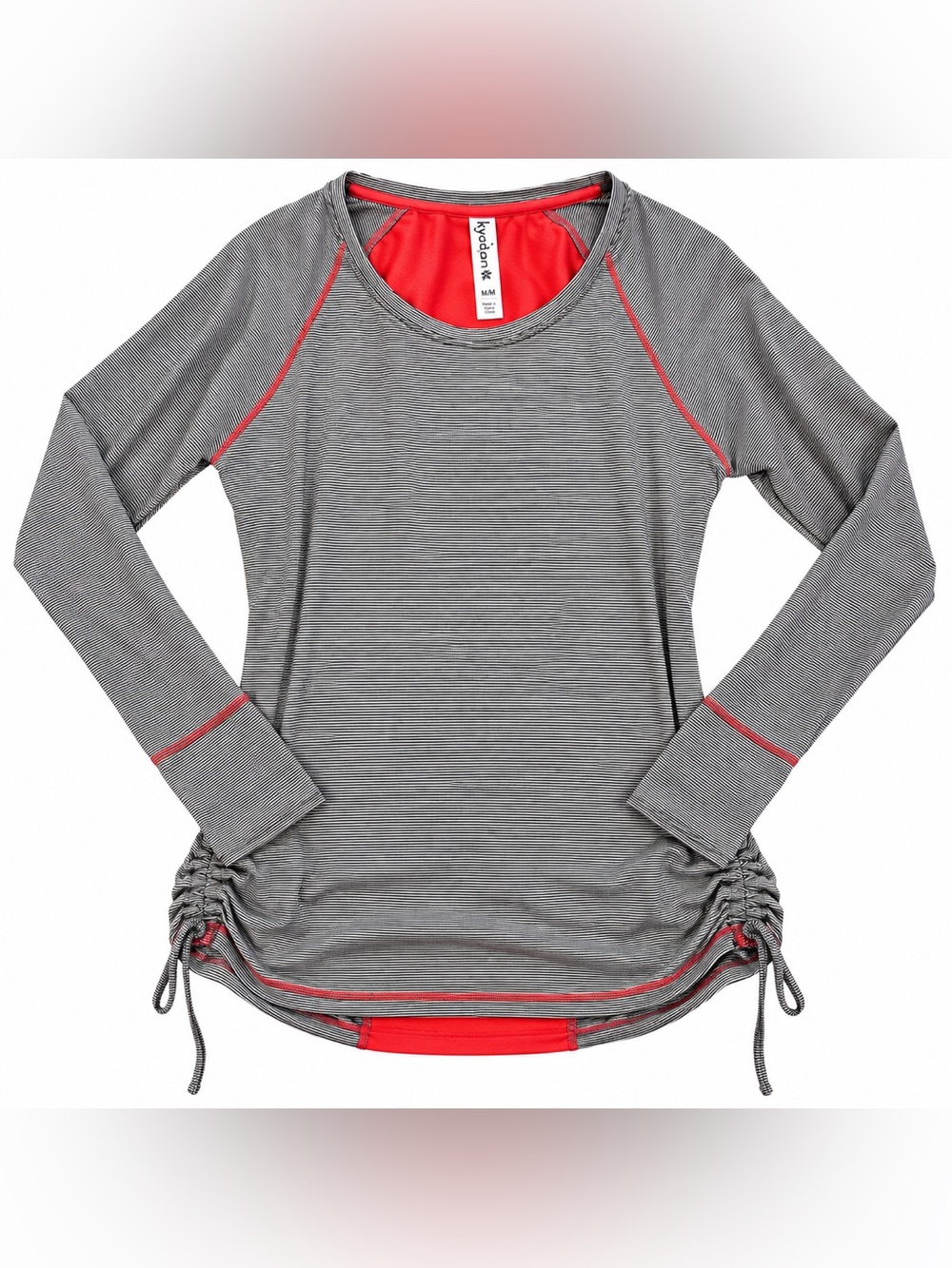 EUC Kyodan Women’s M Striped Long Sleeve Yoga Top Coral Ruched Adjustable Back